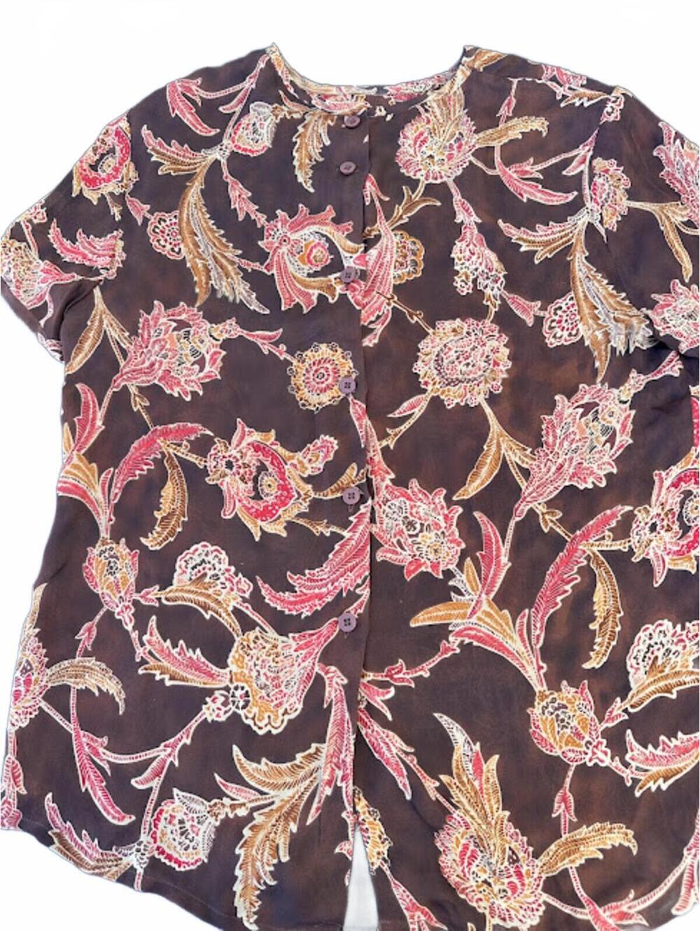 Linda Allard Ellen Tracy Silk Floral Blouse - Picture 3 of 5
